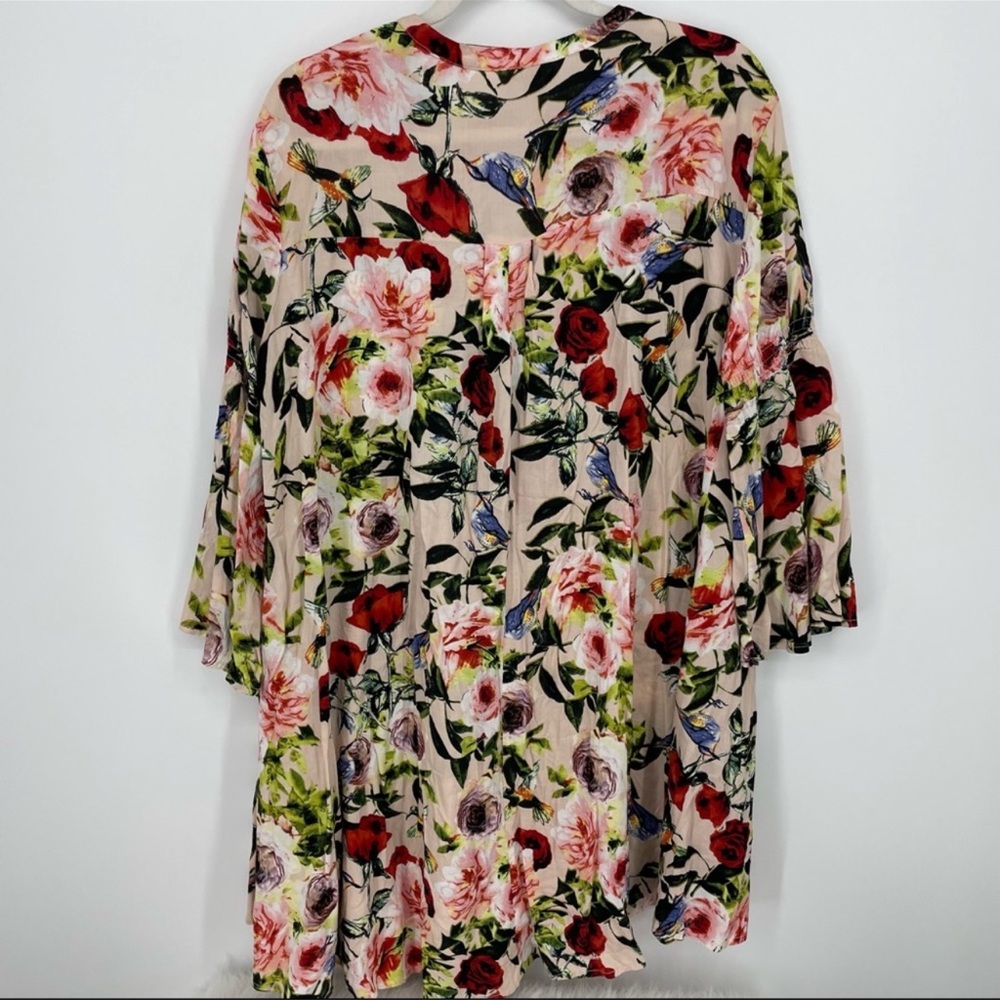 Umgee Floral Print Swing Dress pink Size Large keyhole bell sleeve